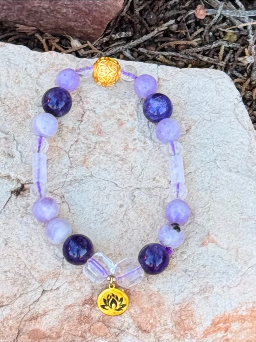 Whispers of Grace One-of-a-Kind Gemstone Adornment Bracelet with Gold Lotus